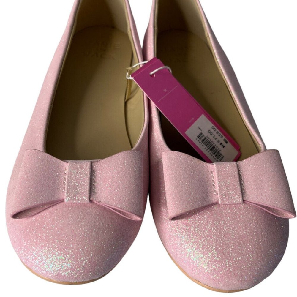 Janie And Jack Girl Big Kid 5 K Shoes Dressy Pink Glitter Bow Wedding $59
